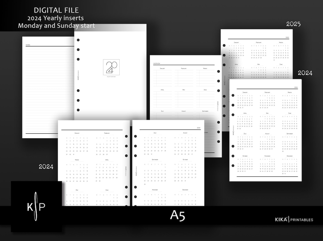 2024 Yearly Planner Calendar Printable A5 Inserts Yearly - Etsy Ireland