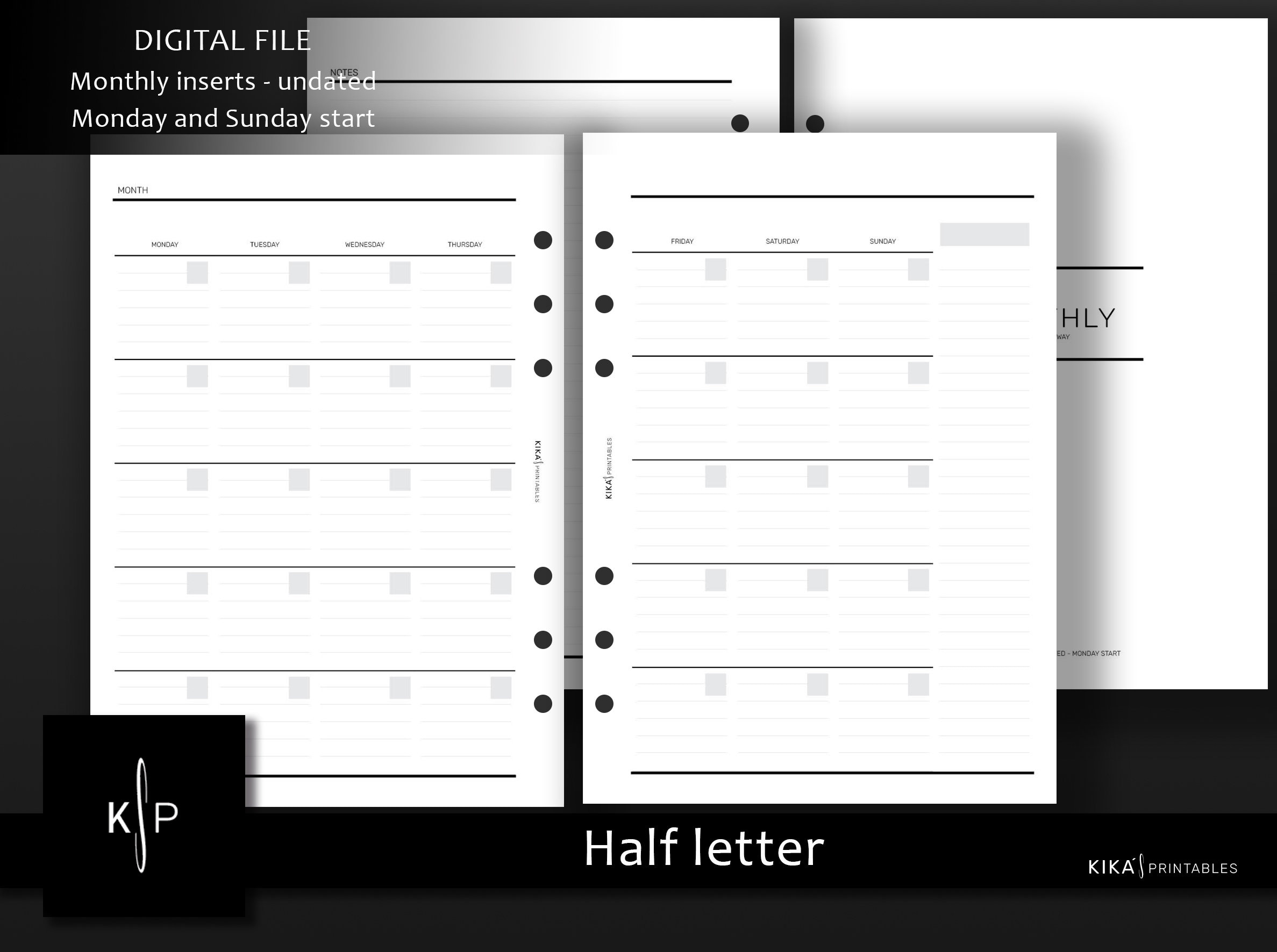 MO2P Printable Planner Inserts UNDATED - Half Letter Monthly Planner ...