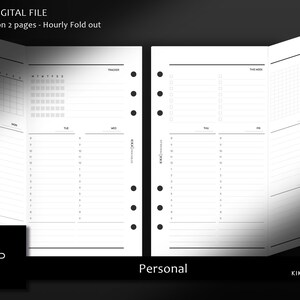Printable Week on 2 pages planner inserts - Personal size vertica Hourly weekly - WO2P Week at a glace - Digital download - (W816)