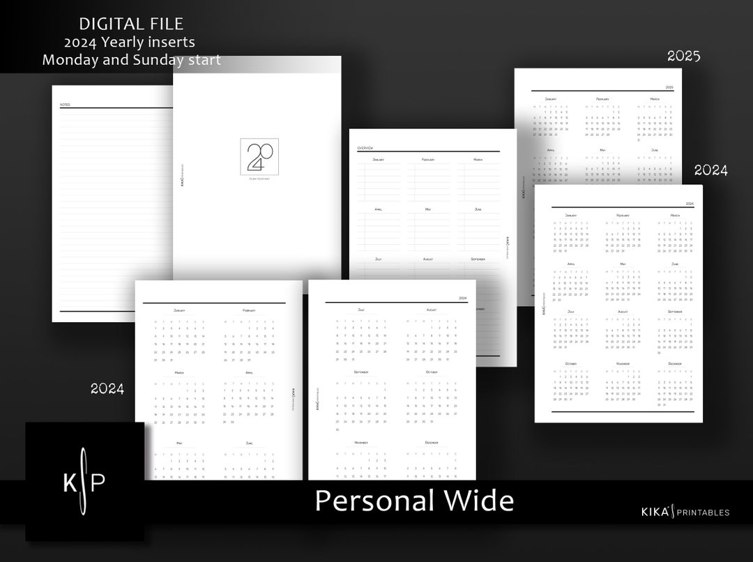 2024 Yearly Calendar Personal Wide PRINTABLE Planner Inserts Year at a ...