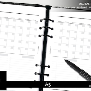 Month on 1 page planner inserts -A5 printable - Minimal monthly inserts| Printable Planner insert, A5 Agenda - Instant Download