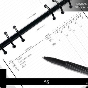 A5 printable - Minimal Annual Bill tracker| Year bill tracker overview planner inserts | Printable Inserts, A5 Agenda - Instant Download