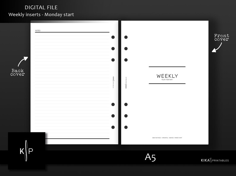 A5 Printable - Minimal Weekly Planner Inserts | Week on 2 Pages ...