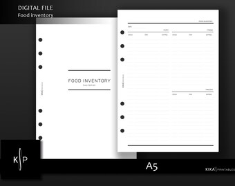 Food Inventory printable - A5 Printable planner inserts - Kitchen Food Inventory Tracker PDF - Food tracker template - Digital PDF