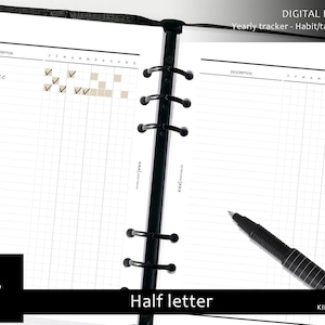 Year habit tracker - Printable Half letter planner inserts - Routine Tracker template PDF | Task Chores Log Sheet | Digital Download - Y213