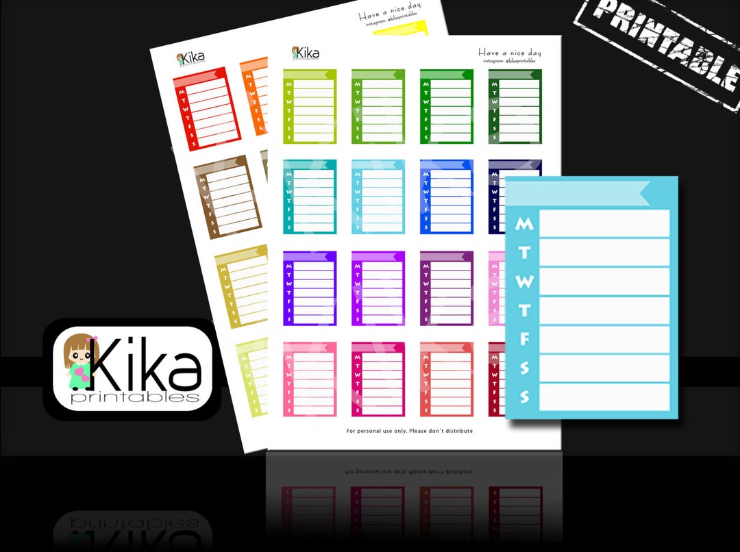 Printable Stickers | Weekly Sidebar Planner Sticker| Sidebar Tracker ...