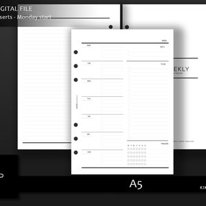 A5 printable - Minimal weekly planner inserts | Week on 1 pages horizontal WO1PH | Printable Planner Inserts, A5 Agenda - Instant Download