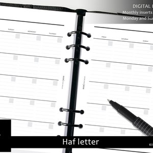 MO2P Printable planner inserts UNDATED - Half letter monthly planner template - Month on 2 pages agenda - Monthly calendar -Digital dornload