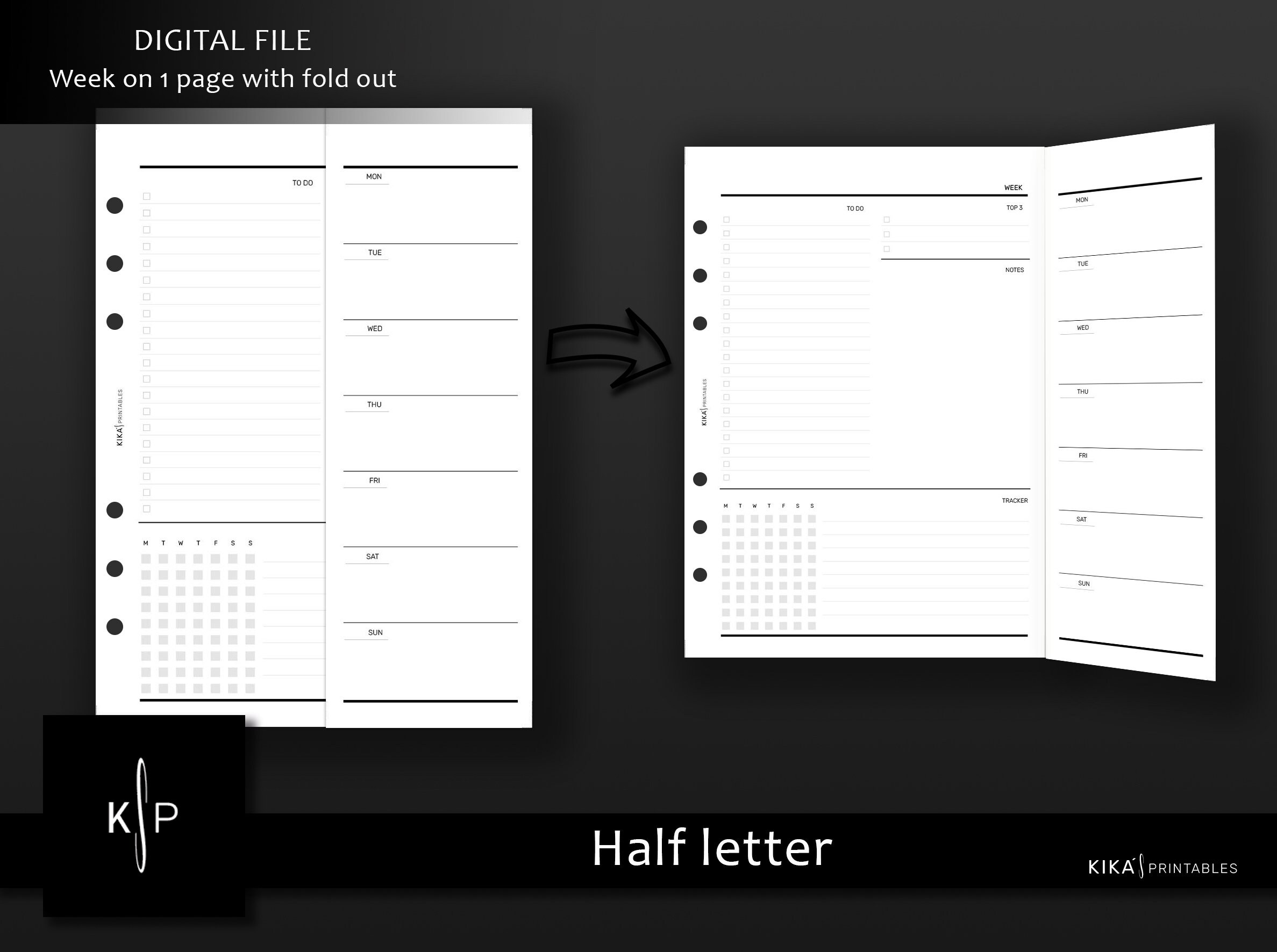 Half Letter Foldout Weekly Planner Inserts – Week at a Glance (digital ...