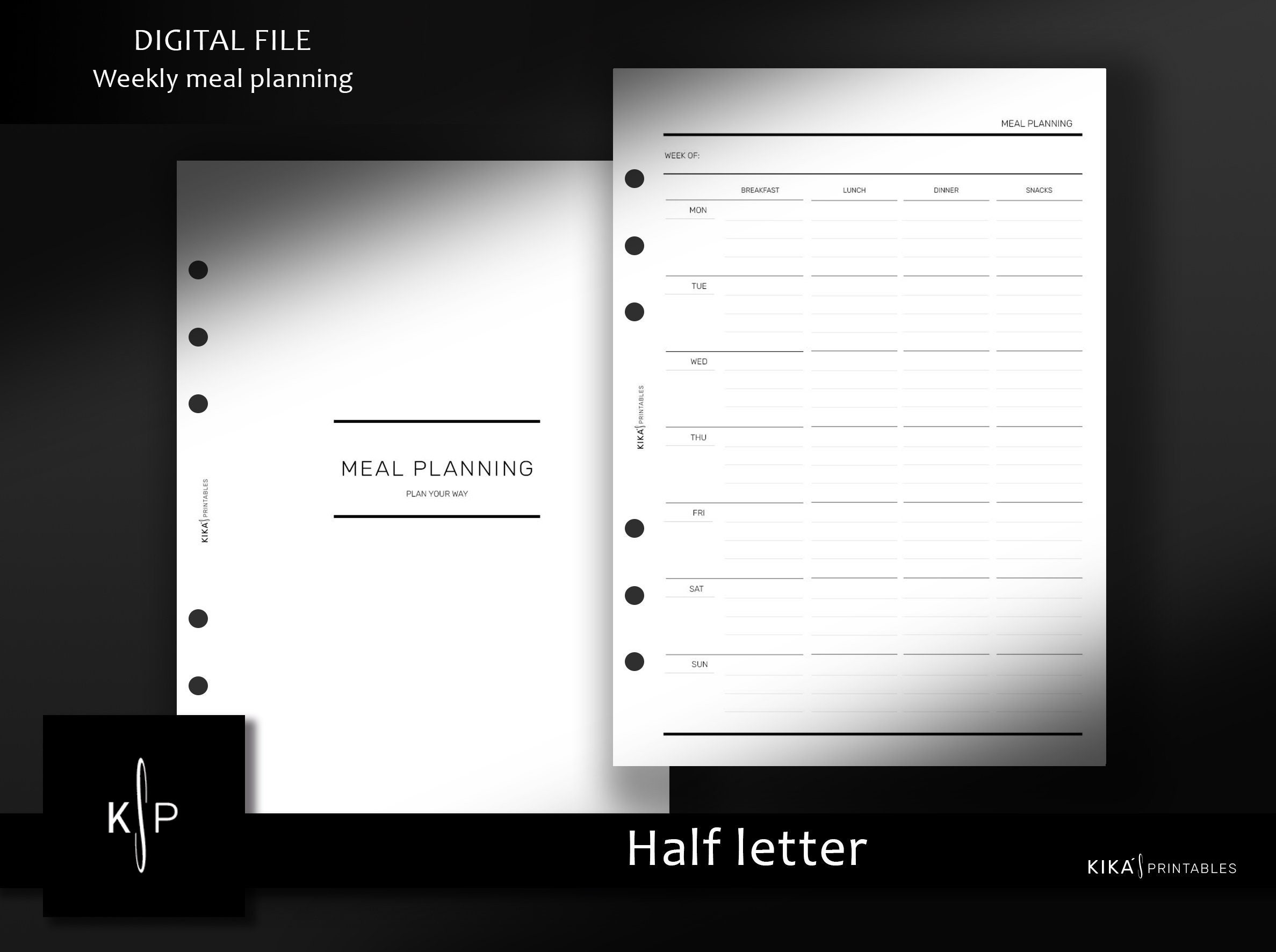 Printable Weekly Meal Planner Inserts | US Half Letter Meal Prep ...