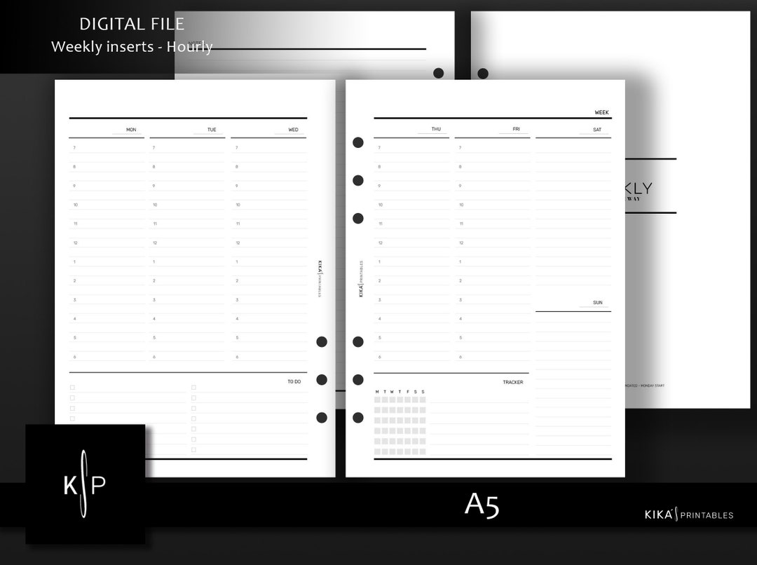 A5 Minimalist Weekly Planner Inserts | Hourly, Vertical Layout (digital ...