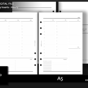 Minimal A5 weekly hourly planner inserts | Week on 2 page vertical layout WO1PV | Printable Planner Inserts, A5 Agenda- Instant Download
