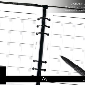 Undated Month on 2 pages planner insert - A5 printable monthly calendar - Montly undated agenda  -  MO2P Layout Template - Digital PDF