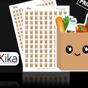 Grocery bag planner sticker PRINTABLE | Grocery Kawaii stickers for Erin Condren, Filofax, KiKi K, MAMBI | Digital download