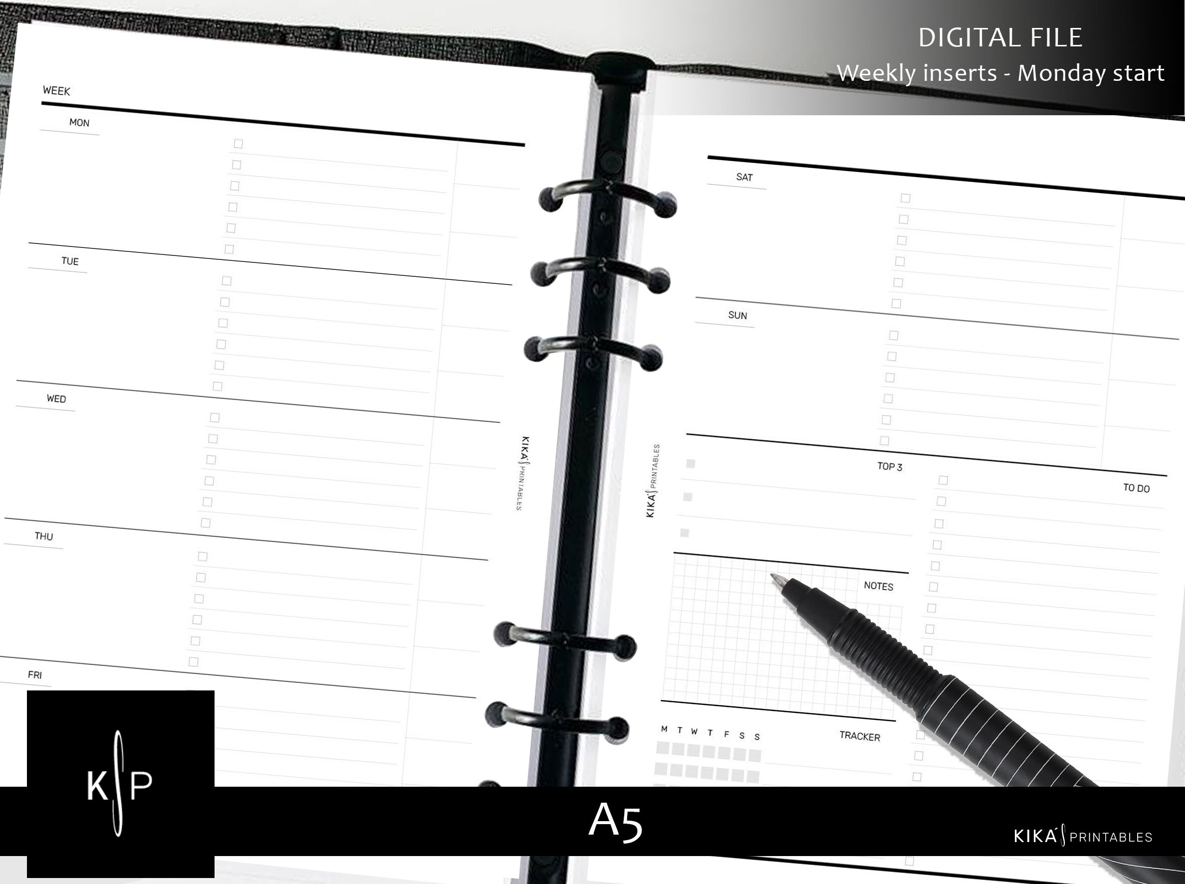 A5 Printable - Minimal Weekly Planner Inserts | Week on 2 Pages ...