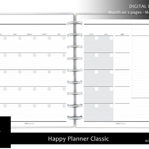 Month on 2 pages planner inserts | Happy Planner Classic size undated | Minimal monthly inserts | MO2P Printable Planner insert - (M1005)