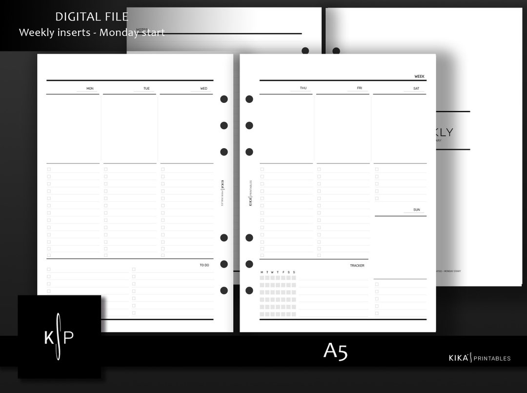 A5 Week on Two Pages PRINTABLE - Weekly Undated Planner Insert Vertical ...