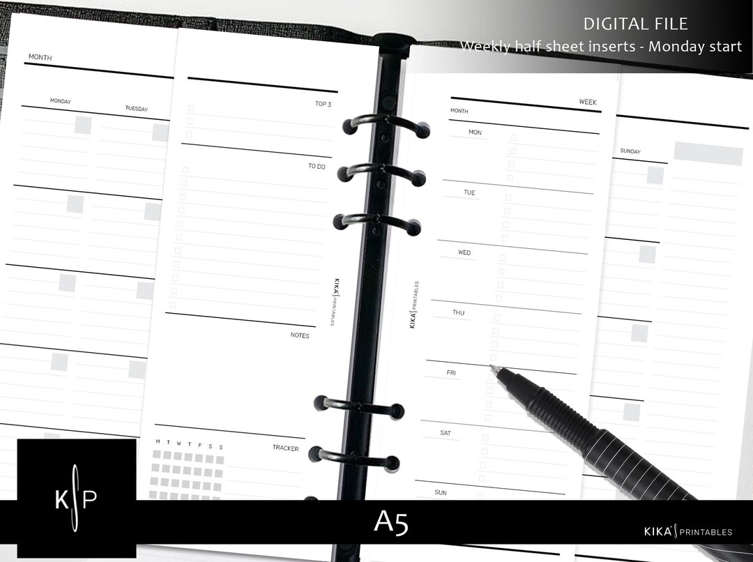A5 Weekly Planner Inserts – Half Sheet Minimal Printable (PDF Download ...