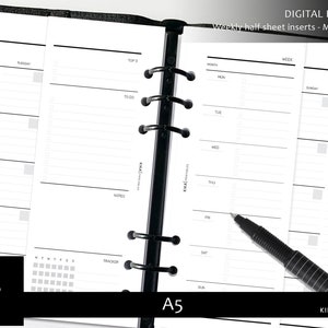 Half sheet weekly planner insert - Minimal A5 printable -WO2P  planner inserts | Printable Planner Inserts, A5 Agenda - Pdf Download (W009)