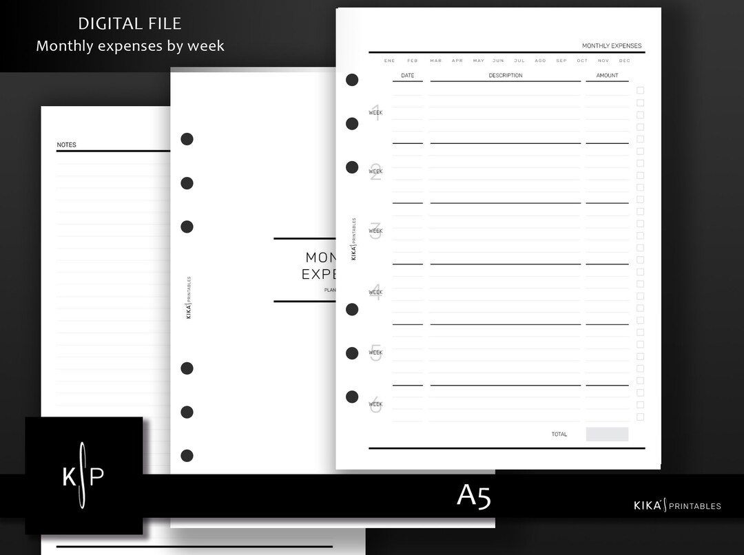Minimal Expense Monthly Tracker Insert- A5 Printable Insert -mothly ...