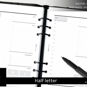 Daily hourly Printable inserts - US Half letter size daily planner printable -  Day on one page, hourly and meal plan - Instant Download