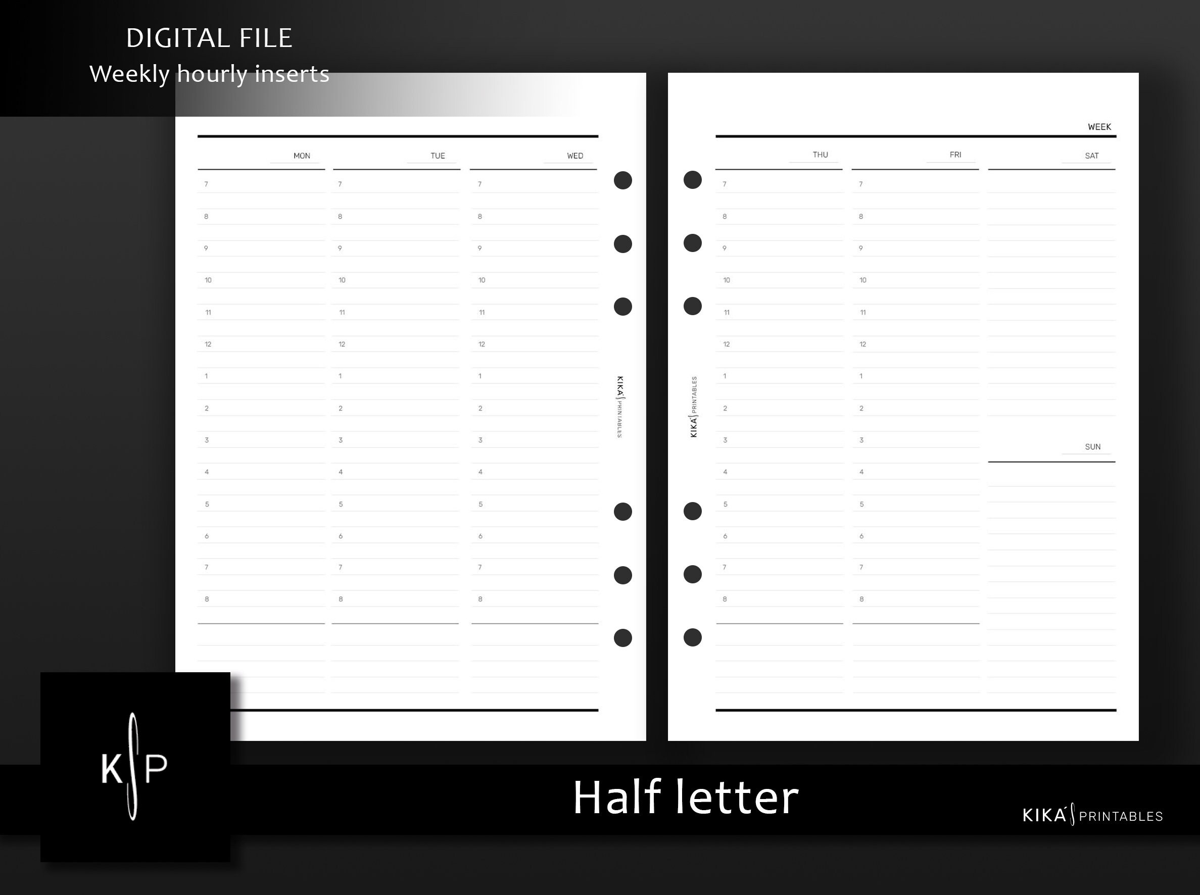 Half Letter Hourly Planner Inserts – Minimal Weekly Layout (digital ...