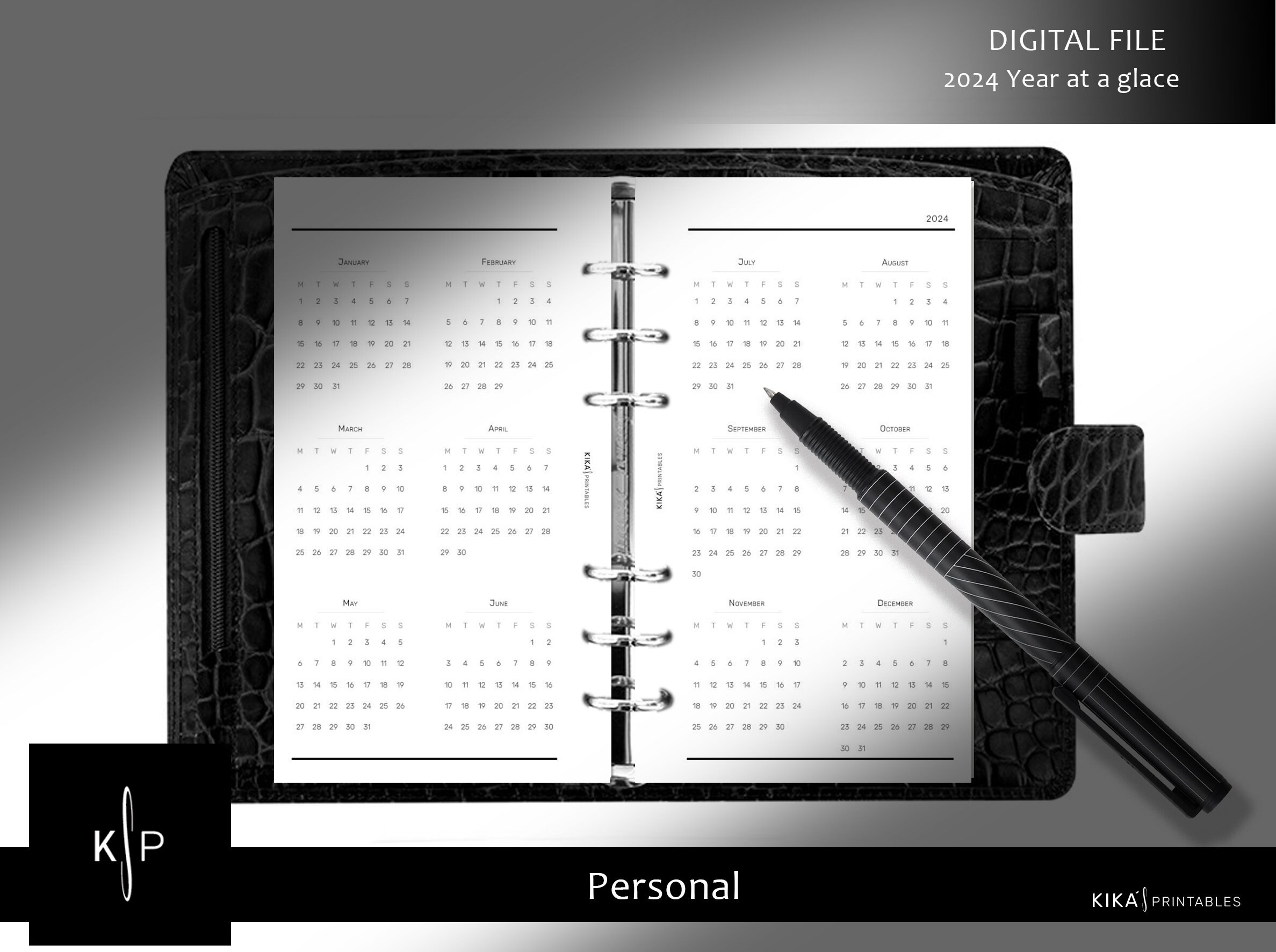 2024 Calendar PDF Personal Size Printable Planner Inserts Yearly ...