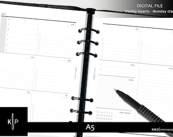 A5 printable - Minimal weekly planner inserts | Week on 2 pages Vertical WO2PH | Printable Planner Inserts, A5 Agenda - Instant Download