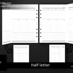 Inserti stampabili pieghevoli settimanali - Layout verticale mezza lettera WO2P - Settimana pieghevole su inserti di pianificazione di 2 pagine - Download digitale