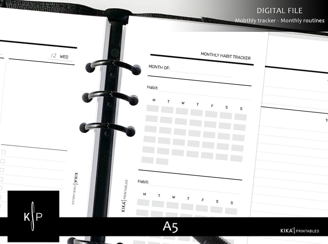 Monthly Tracker Planner Insert - A5 Printable Monthly Routine - A5 ...