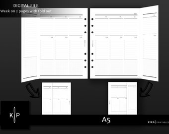 Weekly fold out printable agenda - A5 WO2P vertical layout planner inserts - Weekly schedule PDF - Digital download