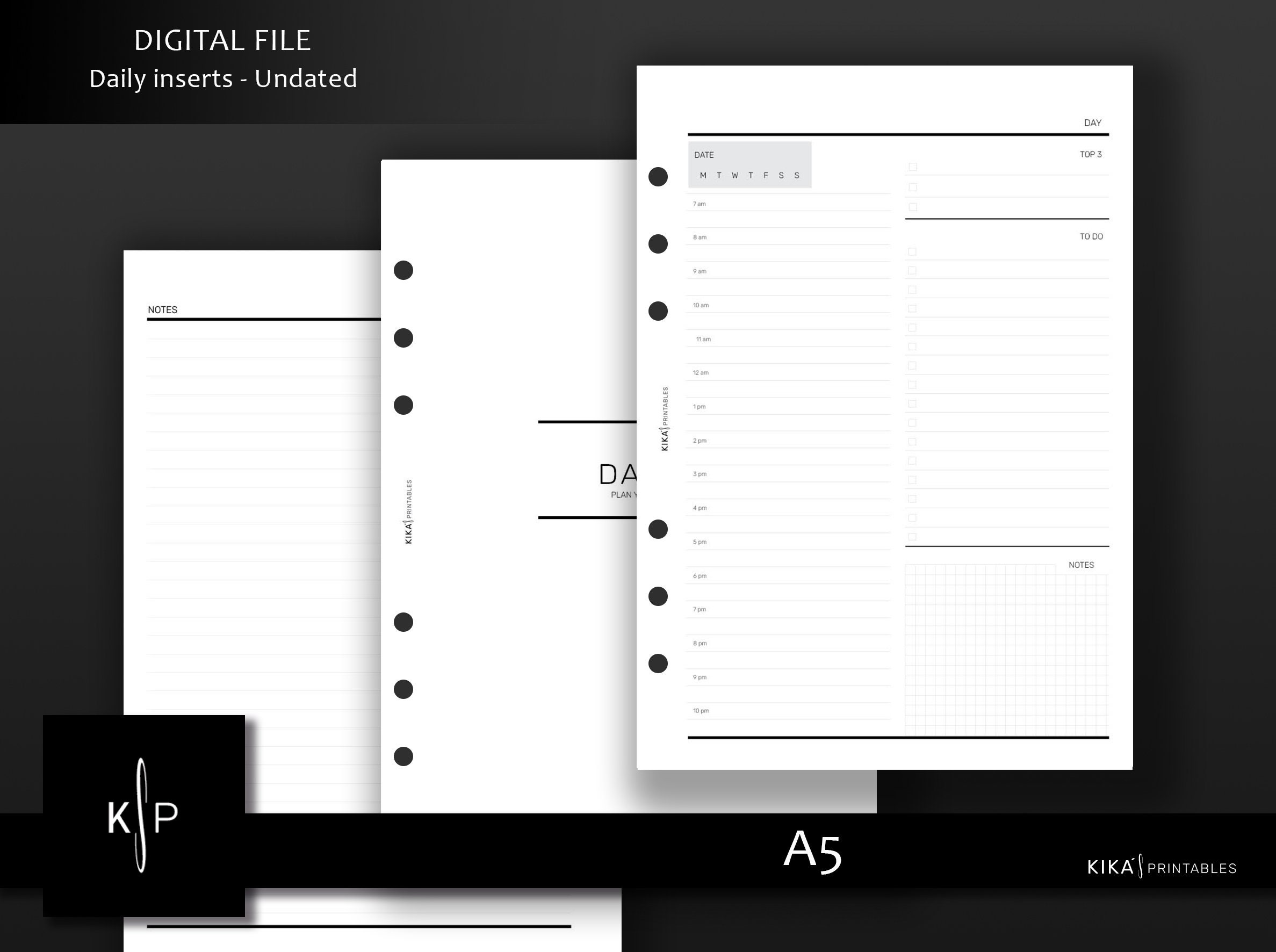 Minimal A5 Daily Planner Inserts – Hourly, Undated (digital Download ...