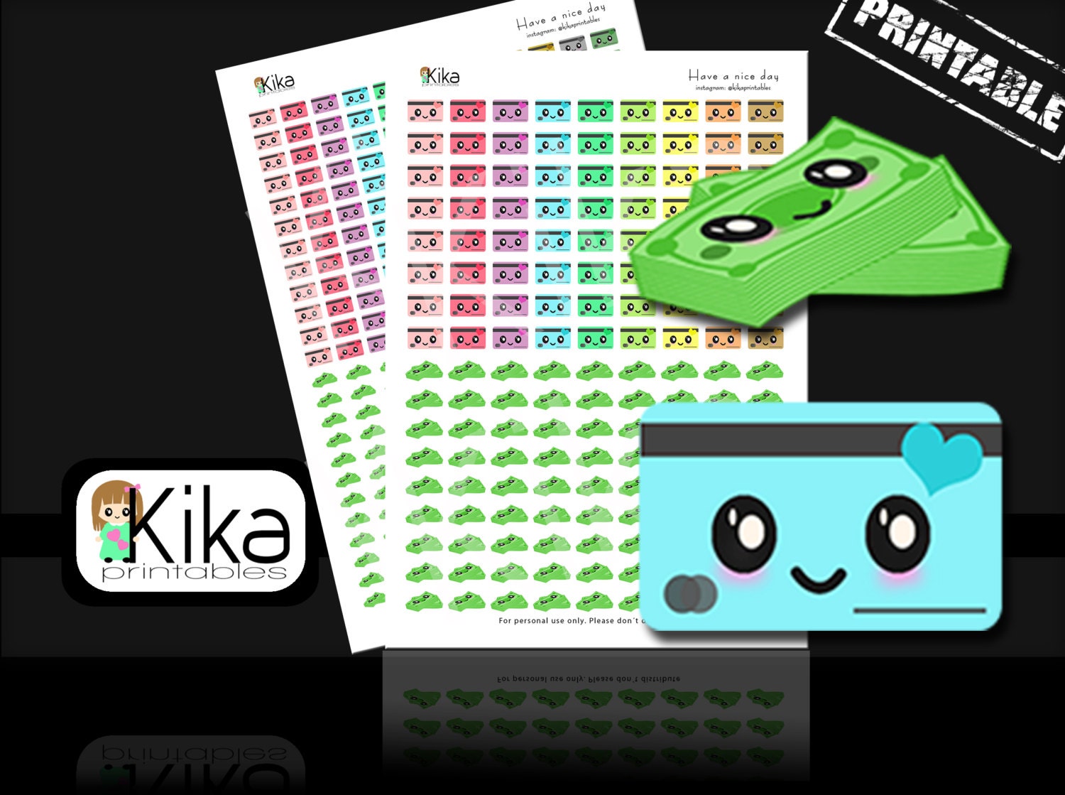 Printable Stickers | Bill and Credit Card Planner Sticker |kawaii Money ...