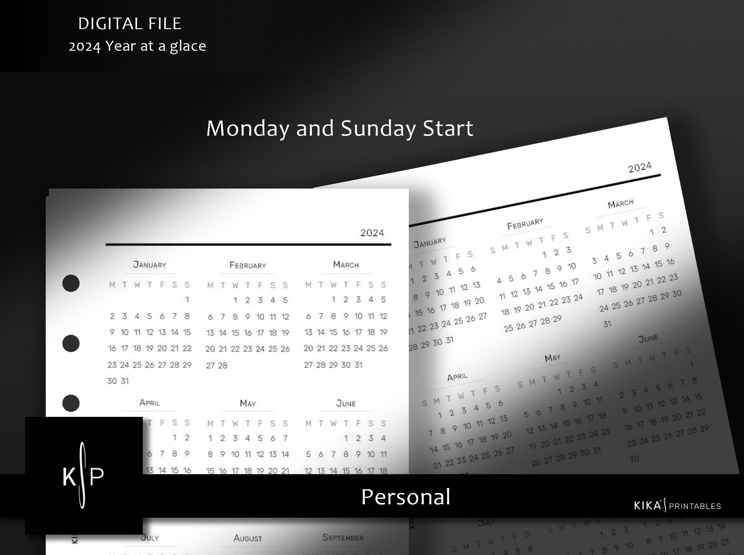 2024 Calendar PDF Personal Size Printable Planner Inserts Yearly ...