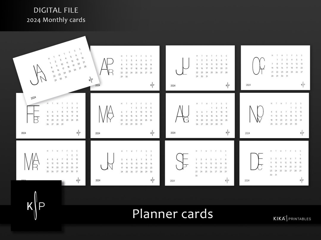 Printable 2024 Calendar Planner Cards Business Monthly Calendar Wallet Cards 2024 Juornaling