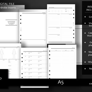 Garderobeplanner | A5 bedrukbare inlegvellen | Garderobeplanner-sjablonen | Wekelijkse outfitplanning | Bundel mode | Direct downloaden (OT008)