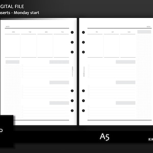A5 printable - Minimal weekly planner inserts | Week on 2 pages Vertical WO2PV | A5 Agenda - Instant Download | W005
