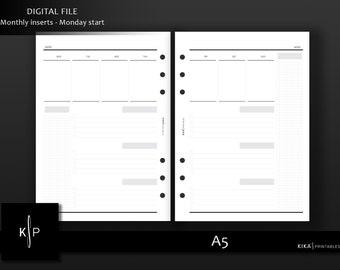 Insertos para planificador semanal A5 – Diseño vertical minimalista (descarga digital) - W005