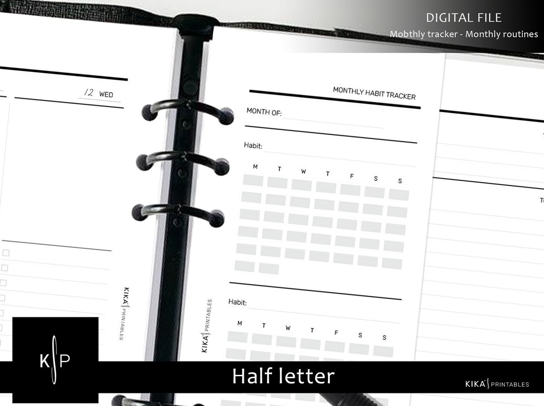Mothly Tracker Half Letter Planner Inserts | Printable Half Sheet ...