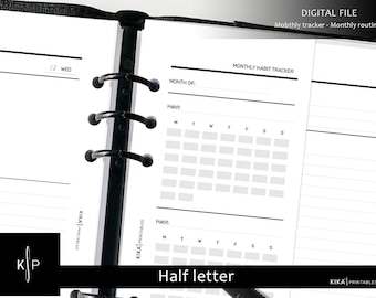 Mothly tracker half letter planner inserts | Printable Half sheet monthly routine | HL disc-bound | discs planner inserts - Digital download