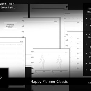 Garderobeplanner | Happy Panner klassieke bedrukbare inlegvellen | Garderobeplanner-sjablonen | Wekelijkse outfitplanning | Bundel mode | (OT1008)