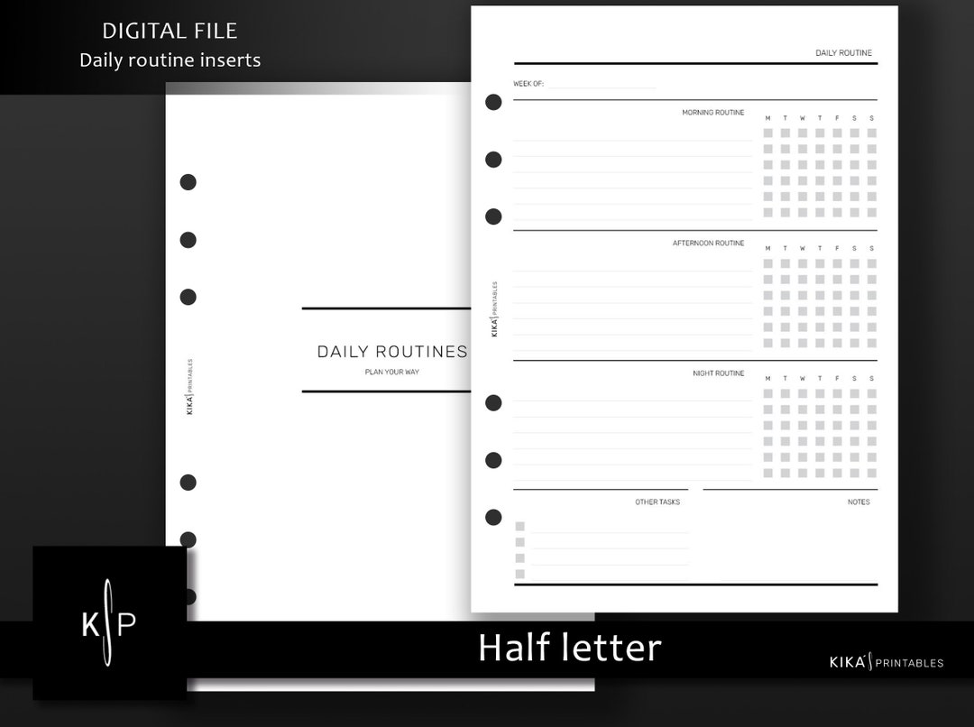 Daily, Weekly Routines Printable Planner Inserts, US Half Letter ...
