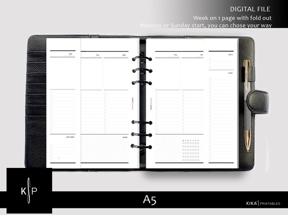 A5 Vertical Weekly Planner, Printable Planner Inserts, Week on Two Pages,  Weekly Schedule Inserts, GM Agenda Refill, Hourly Weekly Planner 