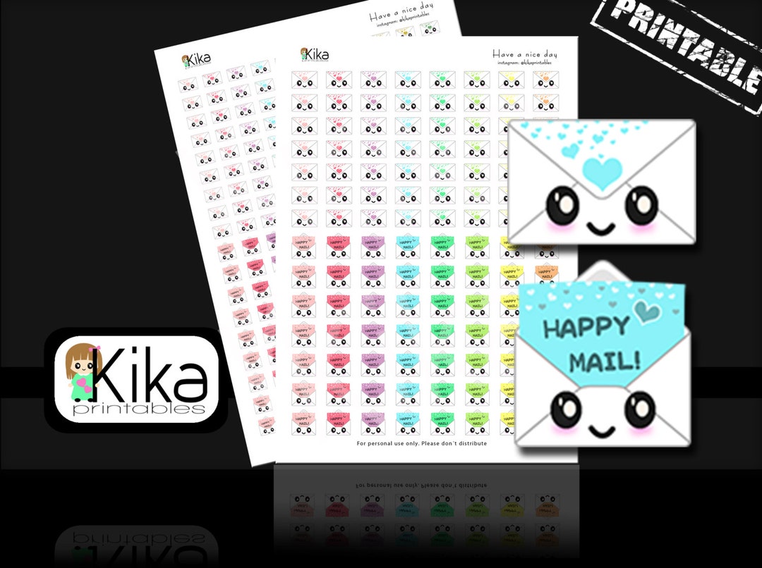 Printable Stickers | Happy Mail Planner Sticker | Kawaii Mail Reminder ...