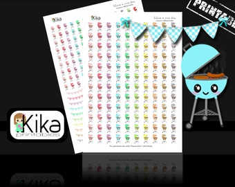 Afdrukbare stickers | Sticker BBQ-planner | Kawaii BBQ-herinneringsstickers voor Erin Condren, Filofax, KiKi K, MAMBI | Direct downloaden