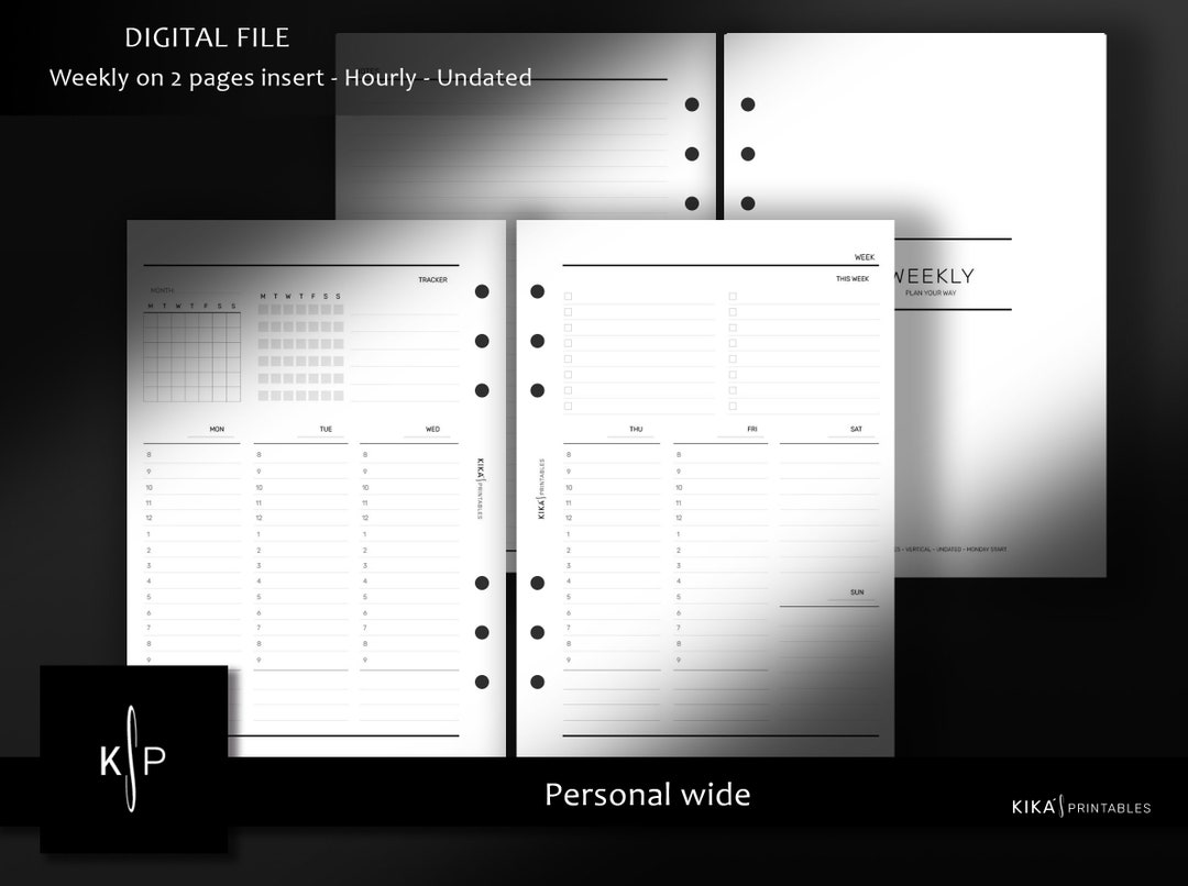 Printable Week on 2 Pages Planner Inserts Personal Wide Minimal Weekly