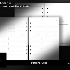 Printable Week on 2 pages planner inserts -  Personal Wide minimal weekly calendar - Hourly, vertical layout -  Digital download -W616