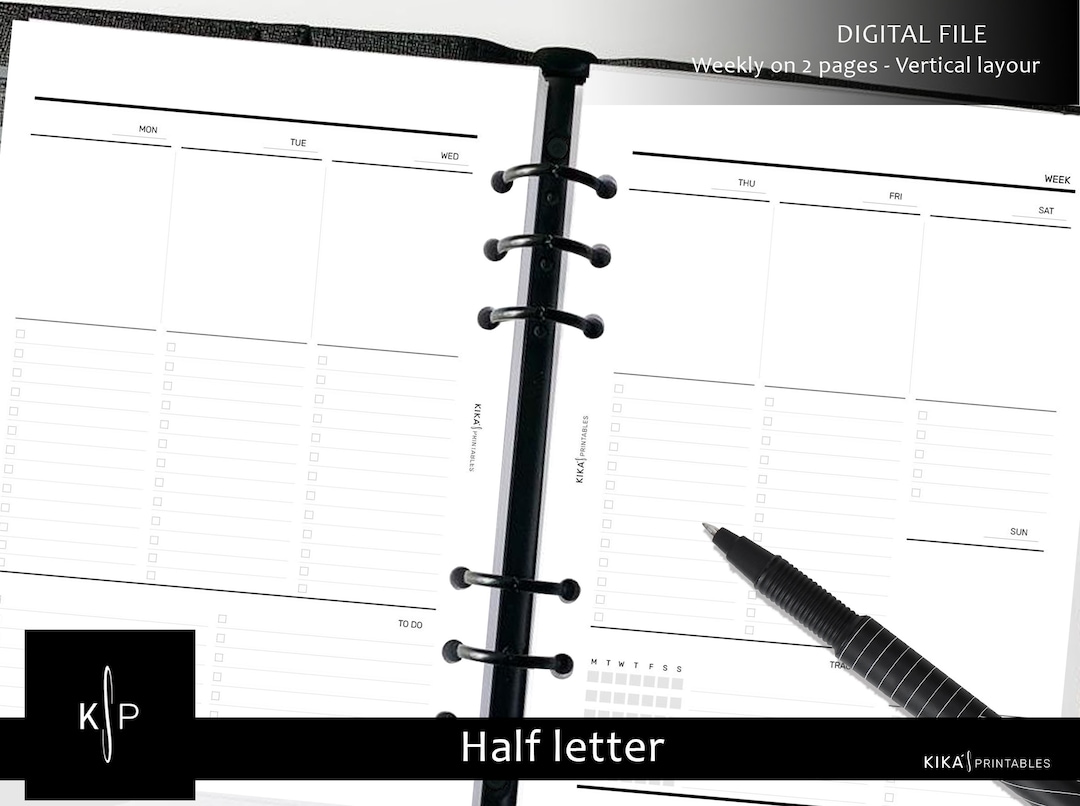 Half Letter Weekly Planner Inserts – Vertical Layout (digital Download ...