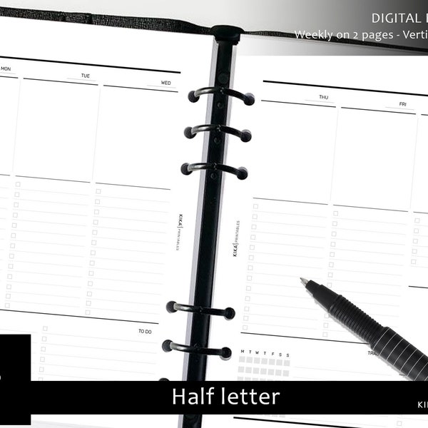 WO2P Vertical layout Printable inserts - Half letter weekly planner PDF inserts - Minimal weekly calendar - Weekly to do - Digital download
