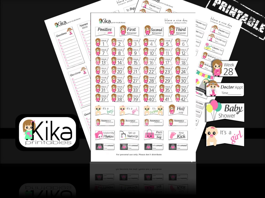 Printable Stickers | Pregnancy Planner Sticker Set | Kawaii Maternity ...